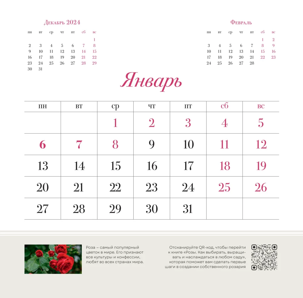 Roses. Wall calendar for 2025